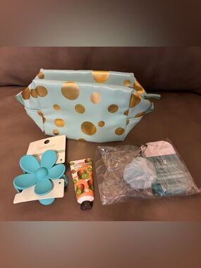Aqua & Gold Polka Dot Cosmetic Pouch Bundle